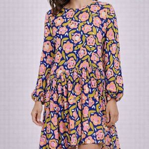 Mister Zimi Elsa Dress Women 8 Blue Orange Floral Long Sleeve
